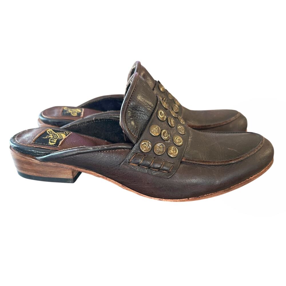 Freebird by Steven Muse Studded Leather Mules - Brown-Black - 9 - Picture 6 of 9